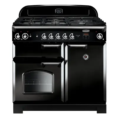 Rangemaster CLA100NGFBL/C Classic Black with Chrome Trim 100cm Gas Range Cooker - A+ Rated