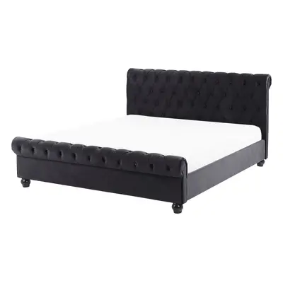 Slatted Bed AVALLON x cm (EU King Size) Velvet Black