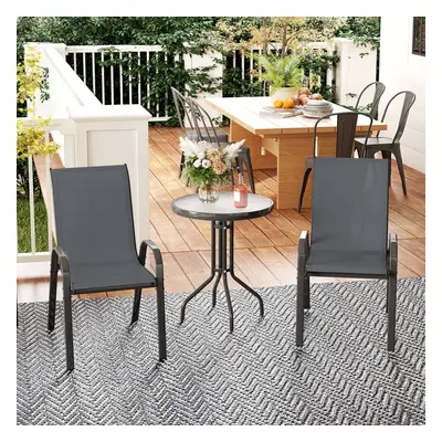 Outsunny Garden Bistro Set, Small Patio Set with Stackable Chairs, Dark Grey