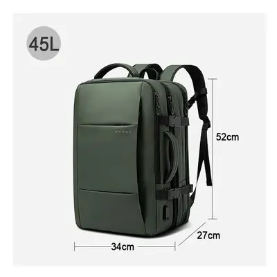 (Green 45L) BANGE Travel Backpack Men Business Backpack School Expandable USB Bag Large Capacity