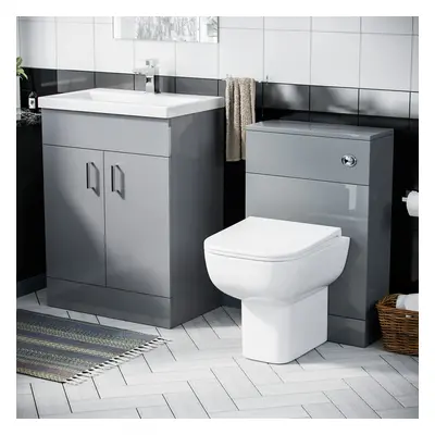 Nayuna Grey Freestanding Basin Vanity, WC & BTW Toilet Set - Flat Pack