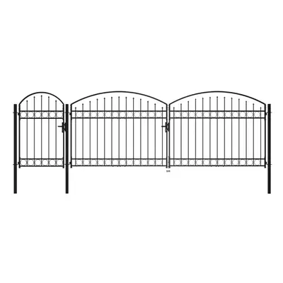 (2 x m) vidaXL Garden Fence Gate with Arched Top Steel Black Yard Gates Multi Sizes