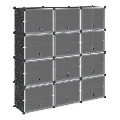 (124.5 x 31.5 x 123.5 cm) vidaXL Storage Cube Organiser with Cubes and Doors Display Shelf Black