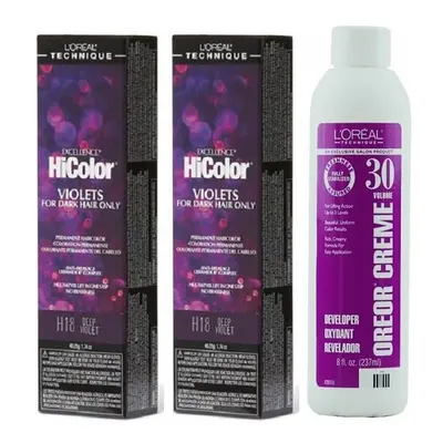 (H18(2)+Dev(Vol.30)8oz) H18 Deep Violet L'Oreal Excellence HiColor For Dark Hair Only