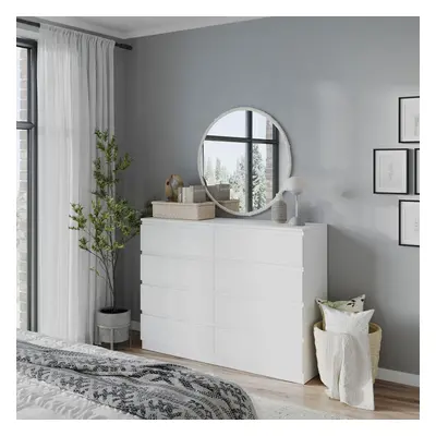 (White Carcass + White Drawers) Modern Wide Wooden Chest of Drawers Bedroom Furniture Storage Be