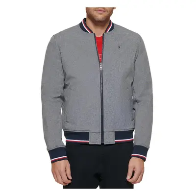 Tommy Hilfiger Mens Lightweight Varsity Rib Knit Bomber Jacket Heather Grey soft shell Medium