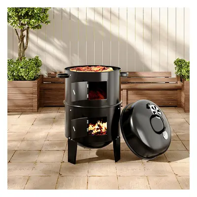 Black Round Portable Freestanding Hot-dipped Galvanized Steel Outdoor BBQ Upright Charcoal Smoke