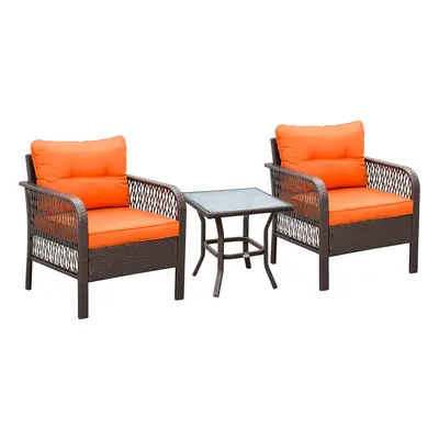 Outsunny Pieces Rattan Bistro Set with Tempered Glass Table Orange