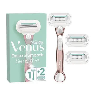 Gillette Venus Deluxe Smooth Sensitive Women's Razor + Razor Blade Refills, with Rose Gold Metal