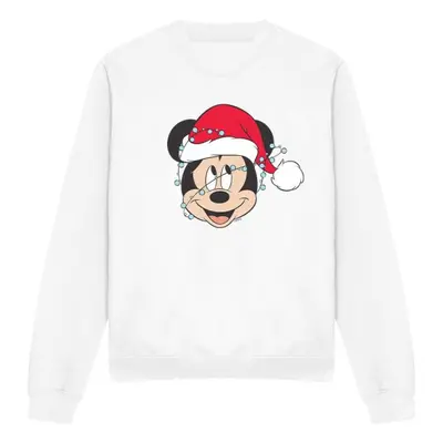 (S, White) Disney Unisex Adult Mickey Mouse Christmas Lights Wrap Sweatshirt