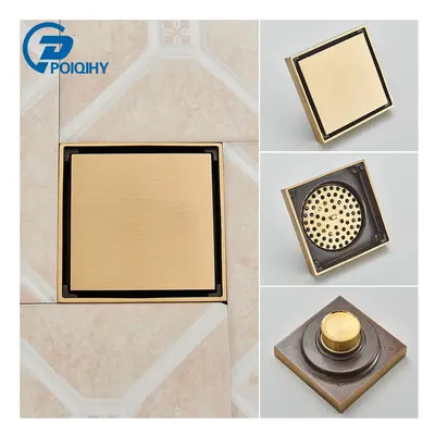 (Brushed Gold) Brushed Gold Shower Drain Bathroom Floor Drain Tile Insert Square Anti-odor