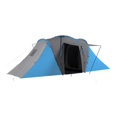 Outsunny Man Camping Tent with Bedroom and Living Area, Grey and Blue