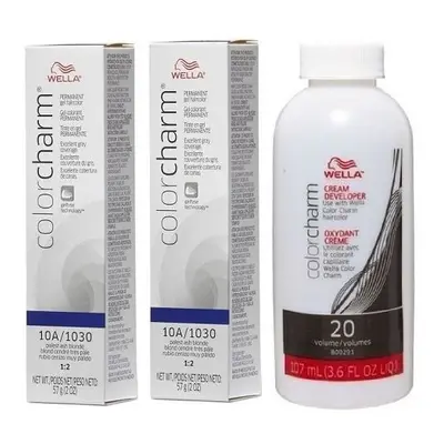 (10A(2)+Dev(Vol.20)3.6oz) Wella Color Charm 10A/1030 Palest Ash Blonde Permanent Gel Haircolor