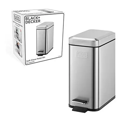 BLACK+DECKER BXBN0005GB 5L Rectangular Pedal Bin with Soft Close Lid, Stainless Steel, 30cm x 14