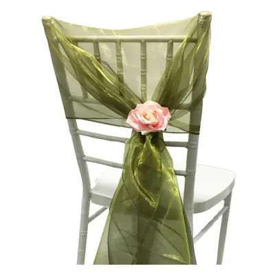 (Olive Green, 50pcs) Time to Sparkle Organza Chair Hoods Sashes Organza Hood Chair Cover Bow Sas