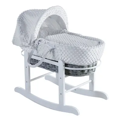 White Dimple Grey Wicker Moses Basket with Rocking Stand Deluxe White