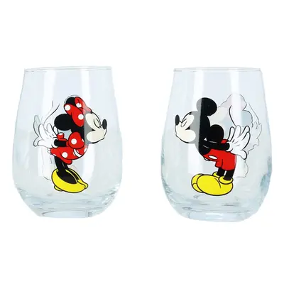 Disney Kissing Mickey and Minnie Mouse Couples Stemless Glasses Set o