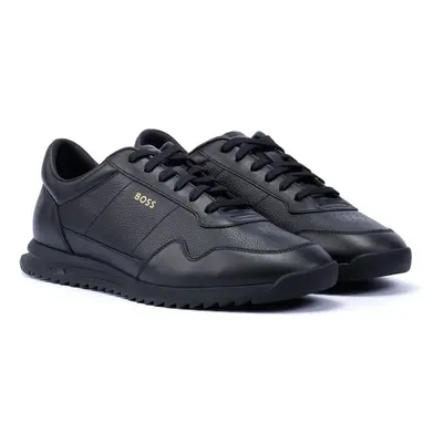 (Black, (Adults')) Boss Zayn Low Leather Men's Black/Gold Trainers