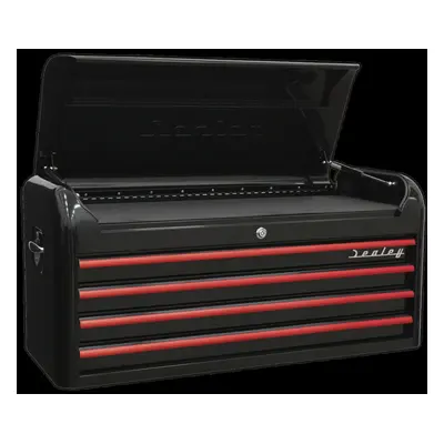 Topchest Drawer Wide Retro Style - Black with Red Anodised Drawer Pulls