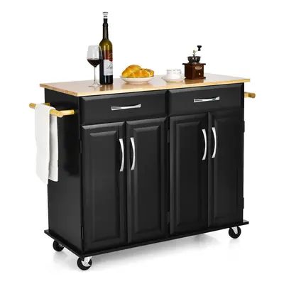 Kitchen Storage Trolley Cart Rolling Island Shelves Cupboard Drawers-Black