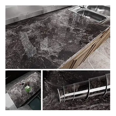 40CMx5M Kitchen Worktop Covering Peel and Stick Wallpaper Self Adhesive Sticky Black Plastic Rol