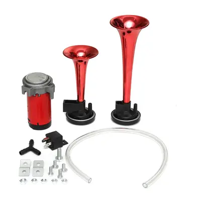 (Red) 12V 178DB Air Horn Dual Trumpet Ultra Loud Universal For Train Trailer Truck Motorcycle