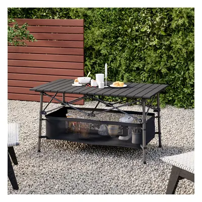 Aluminum Roll-Top Foldable Camp Table with Mesh Shelf