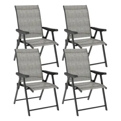 Outsunny 4PCS Folding Chair w/ Breathable Mesh Fabric Seat, Black and Grey