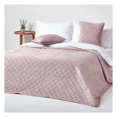 (Dusky Pink, x cm) Luxury Quilted Velvet Bedspread Geometric Pattern Eternity Ring and Paragon D