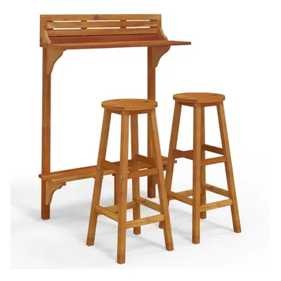 (3/bar stools with round seat) vidaXL Balcony Bar Set Garden Wooden Bistro Table and Stool Solid