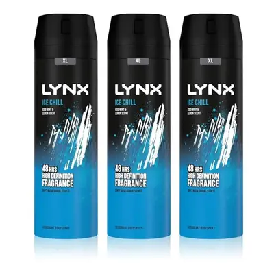 3 Pack of Lynx 48H Fresh Ice Chill with Frozen Mint and Lemon Deodorant Body spray 200ml