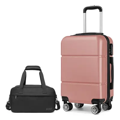 (Nude+Black) Cabin Size ABS Hard Shell Suitcase With Duffel Bag