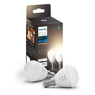 Philips Hue White Smart Luster Bulb Twin Pack LED [E14 Small Edison Screw] - Lumens (40W Equival