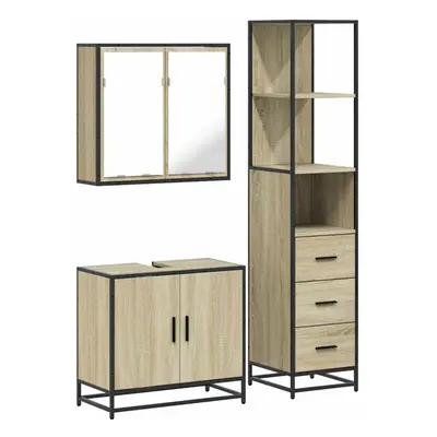 (sonoma oak) vidaXL Piece Bathroom Furniture Set Grey Sonoma Engineered Wood