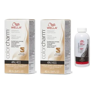 (4N+4N+Developer (Vol. 20) 3.6oz) Wella Color Charm Permanent Liquid Haircolor