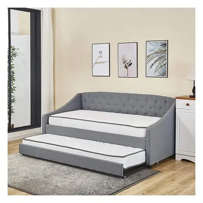 (Grey Daybed with mattresses) Linen fabric daybed sofabed with underbed trundle