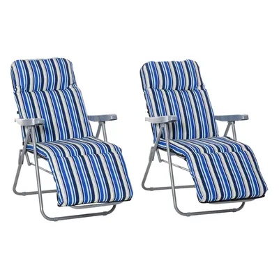 Outsunny Set of Adjustable Sun Lounger Recliner Reclining Seat Blue and White