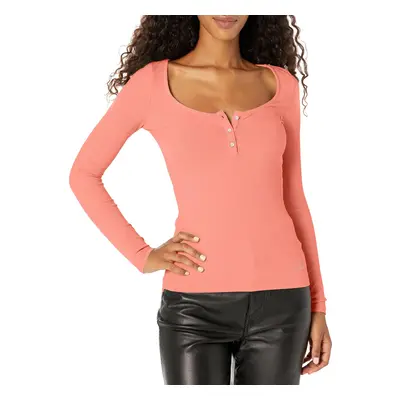 GUESS Women's Essential Long Sleeve Karlee Jewel Button Henley Peach