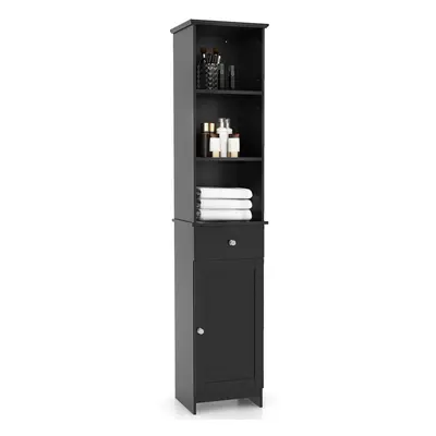 Freestanding Bathroom Storage Cabinet with Open Shelves-Black