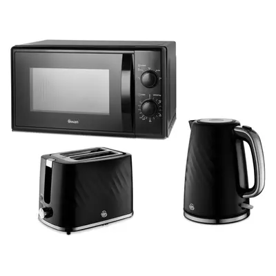 Swan Windsor Black Kettle Slice Toaster & Microwave Matching Set