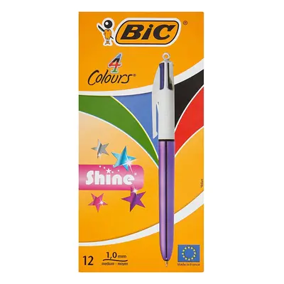 BIC Colours Shine Ballpoint Pens - Metallic Purple Body, Box of