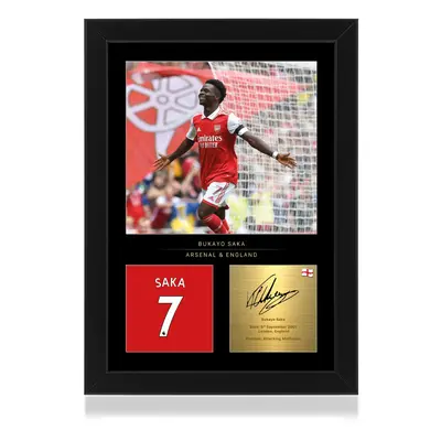 Bukayo Saka Signed A4 Framed Photo Display - Reproduced Digital Signature - Gift For Arsenal FC 