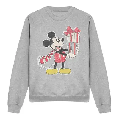 (M, Sport Heather) Disney Unisex Adult Mickey Mouse Present Christmas Sweatshirt