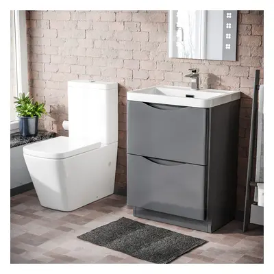 Merton Freestanding Light Grey Vanity Basin & Rimless Close Coupled Toilet