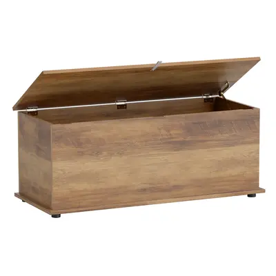 HOMCOM Storage Chest With Lid, 113L Storage Box, Brown Wood Grain