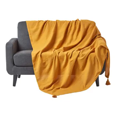 (255 x cm, Mustard) Cotton Rajput Ribbed Throw