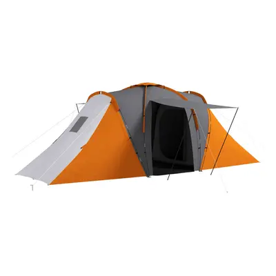 Outsunny Man Camping Tent with Bedroom and Living Area, Grey and Orange