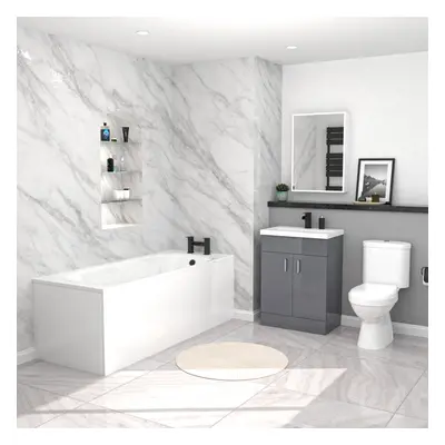 Nes Home 1700mm Bath, mm Grey Vanity Basin Cabinet & Close Coupled Toilet