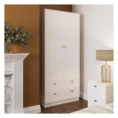 2 Door Drawer Combination Wardrobe Matt White Panelled Scratch Resistant