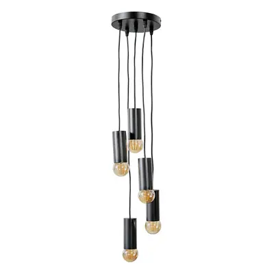 Industrial Way Matt Black Multi Drop Ceiling Pendant Light Fitting - Complete with 4W LED Filame